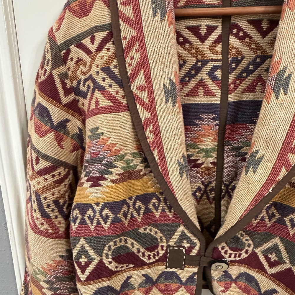 Womens  Vintage Flashback Cropped Southwest Tapestry Jacket Aztec 100% Cotton M - Picture 6 of 7